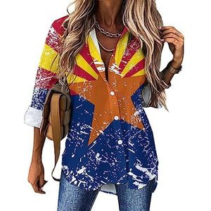 Arizona State Flag damesoverhemden met knoopsluiting en lange mouwen, jurk shirt met V-hals