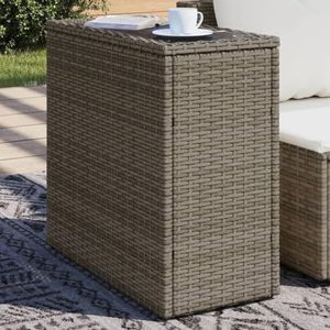 CFODOJ Outdoor Outdoor Tafels-Home-Tuin Bijzettafel Met Glazen Blad Grijs 58x27.5x55 cm Poly Rotan