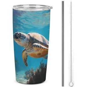 AQRJLPM Protect Marine Life Auto Cup RVS Tumbler met rietje en deksels Lekvrij Geïsoleerde Roestvrij Staal Reizen Koffie Mok Pobtable voor Koude Warme Dranken Camping