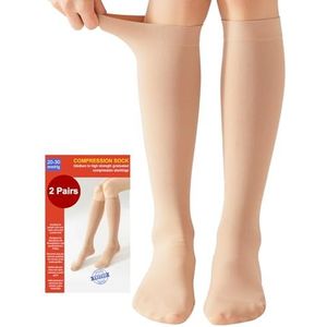 2 Paar Medische Compressiekousen Dames & Herren 20-30 mmHg Klasse 2 | Gesloten Teen | Gegradueerde Steun | Steunkousen tegen Spataderen, Oedeem, Reizen (2x Beige, M)