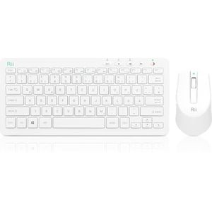 Rii Toetsenbord-muisset, draadloos, 2,4 G draadloos compact toetsenbord met draadloze muis voor laptop, pc en smart-tv, Duitse QWERTZ-lay-out, wit