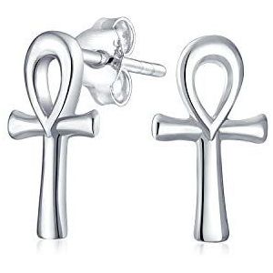 Christelijke Religieuze Symbool van Leven Egyptische Drop Dangle Lever terug Ankh Cross Stud Oorbellen Voor Vrouwen Tieners Gepolijst .925 Sterling Zilver, Eén maat, Roségoud Zilver, Geen edelsteen
