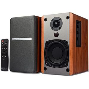 SINGING WOOD BT25 wandluidspreker met bluetooth, voor platenspeler met geïntegreerde versterker, 2 AUX-ingangen, afstandsbediening met alle functies, 50 watt RMS (beukenhout)