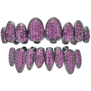 Regenboog Multi Color Grillz Tanden, Zilverkleurige Onderkant CZ Bling Clown, voor Cubic Zirconia Ondertanden Hip Hop Grills(Purple)