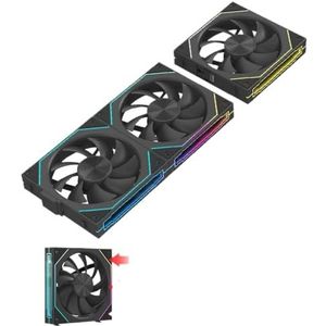 QPSJXN ARGB -cyclusspiegel, pc-case, ventilator PWM 1800 omw/min, draadloze splitsende ruiskoeler, 3-in-1 ventilatie (Black-Forward)