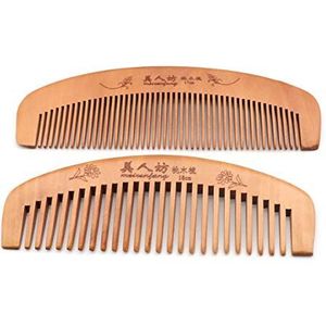 QiCheng&LYS Houten kam, houten kam met brede tanden voor krullend haar, antistatisch, geschikt voor dames, heren, kam van natuurlijk sandelhout (15CM+2 haarlussen)