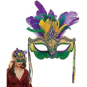 Veren Masker | Halloween kleurrijke veer verstelbare strass gezichtsbedekking,Vrouwen Maskerade Cosplay Kostuum