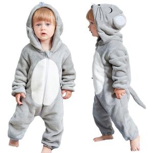 COOKY.D Baby Flanellen Romper met Capuchon Herfst Winter Onesie Pyjama Jumpsuit Lange Mouw Slipjes voor Baby Meisjes Jongens, 2-5 Maanden, Muis
