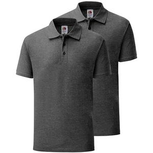 Fruit of the Loom Dubbelpak 65/35 polo + gratis MyShirt gymtas, kleur: zwart, Donkergrijs gemêleerd + Myshirt sporttas, L