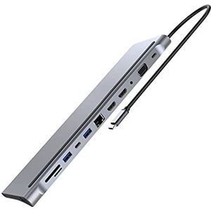 LESANGBAIHUODIAN 12 in 1 USB Type-C HUB Converter 2 USB3.0 USB2.0 2 HDMI-Compatibel VGA RJ45 USB-C PD 3.5mm Kaartlezer Adapter Fit voor Laptop Notebo