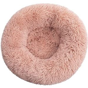 Hondenmand Lang pluche hondenbedkussen Grote hondenbedhuis Huisdier Rond kussenbed Dierenkennel Kat Hondenhok Huisdierbed (Color : Leather Pink, Size : S 50cm)