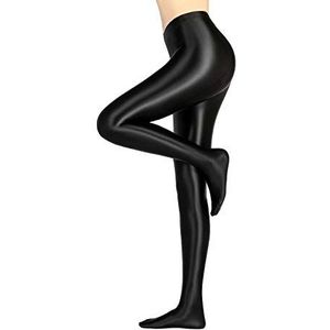 LEOHEX Glanzende ondoorzichtige panty glanzende hoge taille panty sexy kousen yoga broek training vrouwen sport legging fitness, Zwart, M