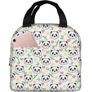 SUHNGE Leuke Panda Bamboe Ster Print Geïsoleerde Lunchbox voor Vrouwen en Mannen, Office WorkLight Duurzame Tote Bag