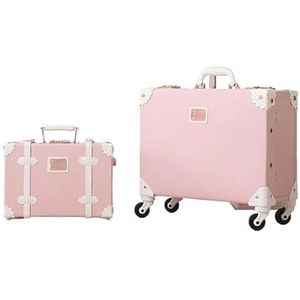 Reiskoffer op wielen Set Retro 18 inch trolleybagagetas Dames handbagage handtas reistas (Color : Pink set, Size : 18 inch set)