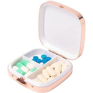 Draagbare Mini Metal Travel Medicine Box/3 compartimenten (Vierkant Roze)