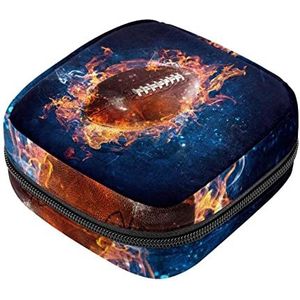 American Football Fire Cool Patroon Maandverband Opbergtas Menstruatie Pad Tas Draagbare Menstruatie Cup Pouch met Rits voor Tiener Meisjes Vrouwen Dames