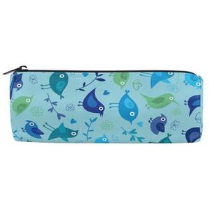LI ZHI XIN Student Tieners Etui Ronde Rits Potlood Tas Organizer Tas Kleine Make-Up Case 8×3×3 in Blauwe Etnische Vogels Bloemen Bloemen Bloemen, Meerkleurig, 8×3×3 IN, Potlood Gevallen