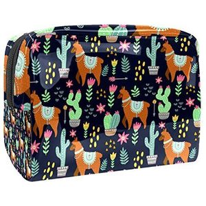 Draagbare make-up tas met rits reizen toilettas voor vrouwen handige opslag cosmetische zakje oranje alpaca