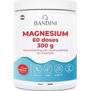 Bandini® COMPLEX MAGNESIUM POWDER 430mg - Puur 60 Doses, Magnesiumcarbonaat, Citraat, Intestinaal Welzijnssupplement voor Constipatie, Angst, Hoofdpijn, Vermoeidheid, Stress, Geheugen (300g)