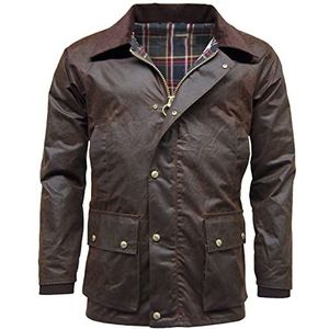 Heren Barker Wax Jacket met Afneembare Capuchon en Tartan Linning Volwassenen Antieke Lange Mouw Zip Up Studded Jas, Bruin, M