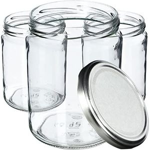 KADAX Weckpotten 540 ml, inmaakpot om in te zetten, inmaakpotten voor schroefdeksel, jamglas, voorraadpot, conservenglas, ronde glazen (zilver/48 stuks)