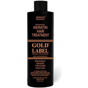 Gold Label Professional Brazilian Keratin Blowout Hair Treatment Super Enhanced Formula Specifically Designed for Coarse, Curly, Black, African, Dominican, and Brazilian Hair Types 240ml