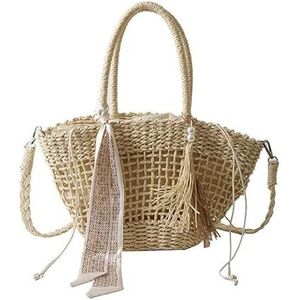 Strandtas Vrouwen Zomer Weave Strandtas Casual Schouder Crossbody Tas Handtas Mode Handgemaakte Gevlochten Mand Vakantie Stro Clutch Tote Stro Tas, Beige, 28cm 11cm 21cm