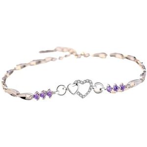 Armbanden 925 sterling zilveren armband paars kristal zirkoon hart compatibel met vrouw bedelarmband sieraden cadeau Kleding, schoenen en sieraden (Color : White)