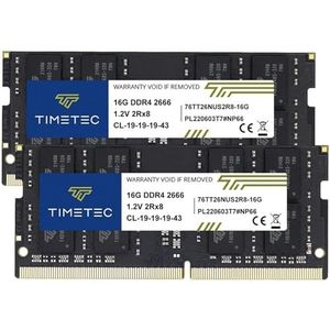 Timetec 32GB KIT (2x16GB) DDR4 2666MHz (DDR4-2666) PC4-21300 (PC4-2666V) Niet-ECC Niet-gebufferd 1.2V CL19 2Rx8 Dubbele rang 260-pins SODIMM Laptop Notebook PC Computergeheugen RAM-module Upgrade