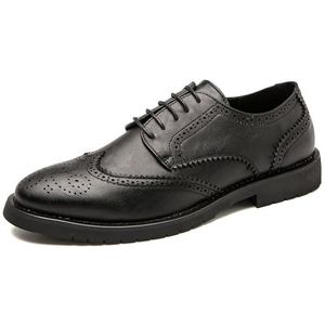 Oxford-jurk for heren met veters, ronde neus, effen kleur, PU-leer, derbyschoenen, lage blokhak, antislip rubberen zool, antislip, zakelijk (Color : Black, Size : 40 EU)