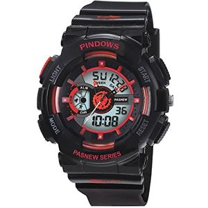 Ladies Sport Digital Watches, Silicone Strap Multi Dial Quartz Watch, 5 ATM waterdichte twee tijdzone horloges, LED -achtergrondverlichting Analoge horloge, meisjeshorloges voor tieners,Black red