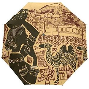 Jeansame Vintage Etnische Boheemse Vrouwen Lotus Camel Vouwen Compacte Paraplu Automatische Zonneregen Paraplu's voor Vrouwen Mannen Kid Jongen Meisje