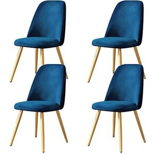 GEIRONV Moderne eetkamer stoel set van 4, flanel met metalen benen woonkamer stoelen thuis lounge keuken teller stoelen Eetstoelen (Color : Blue)