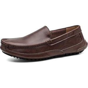 Loafers for heren, ronde neus, effen kleur, leren loafers, platte hak, lichtgewicht, resistent, klassiek instapper (Color : Dark brown, Size : 44.5 EU)