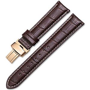 horlogebandjes, lus horlogebandje, Horlogebanden Kalfsleer Band Armband Zwart Bruin 14mm 16mm 18mm 20mm 22mm Horlogeband riem Horlogeband (Color : Brown White ros Gold, Size : 24mm)