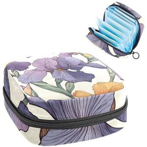 Retro Iris Bloemen Patroon Maandverband Opbergtas, Grote Menstruatie Cup Pouch met Rits, Menstruatie Pads Bag Store Panty Liners Tampons voor Meisjes Vrouwen