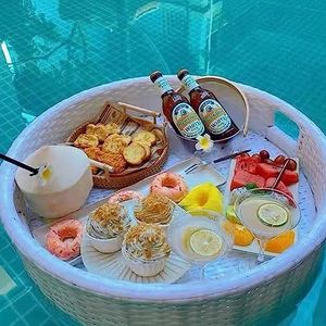 pallet， Grote drijvende bardrankhouder, drijvende schaal for volwassenen, drijvend bord for eten op het water, abrikoos(White,60cm)