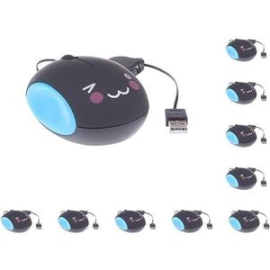 10 set van Leuke Intrekbare USB Optische Scroll Muis 1000DPI voor Laptop PC Notebook 3, Zwart Blauw