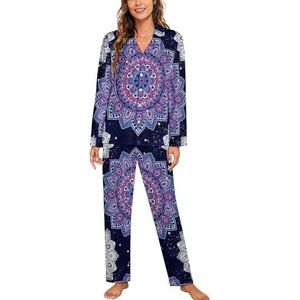 Indiase Bloemen Paisley Ornament Patroon Vrouwen Lange Mouw Button Down Nachtkleding Zachte Nachtkleding Lounge Pyjama Set L