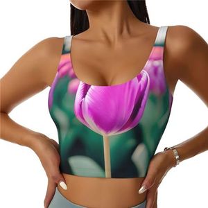 Paarse Tulpen Print Comfortabele Vrouwen Sport Vest Yoga Workout Vest Voor Vrouwen Lichtgewicht Zomer, Zwart, S