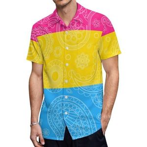 Pansexuality Pride Paisley vlag heren shirts met korte mouwen casual button-down tops T-shirts Hawaiiaanse strand T-shirts L