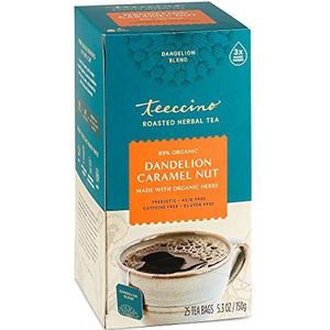 Teeccino Roasted Herbal Tea (Gluten Free) Dandelion Caramel Nut 25 pckts