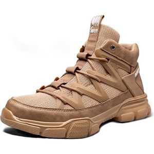 Veiligheidsschoenen Mannen Vrouwen Stalen Neus Werk Trainer Schoenen Lichtgewicht Industriële SneakersAntislip Ademende Schoenen Trainers Laarzen, Beige, 9.5 UK Wide