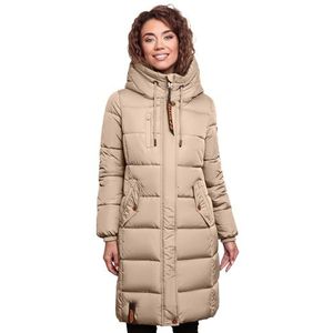 MARIKOO B941 Winterjas voor dames, met capuchon, gewatteerde jas, taupe, M