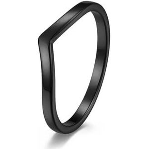 Dames maat 5-10 2 mm ultradunne V-vorm stapelbare ring roestvrij staal effen gepolijste band (Color : Black_6)