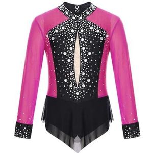 NUOYIXUAN Gymnastiekpak voor meisjes, ritmisch gymnastiekpak voor meisjes, body met strass, kunstschaatspak, ballet-body's (roze, 16)