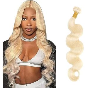 Salharer Body Wave Human Hair Bundles Single Extensions Machine Double Wefts Unprocessed Remy Weave #613 Blonde Color for Woman 18 Inch