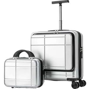 Koffer Bagage 2-delige Sets Spinner 18-inch Koffer, Met Telescopisch Handvat, 14-inch Make-upkoffer Reiskoffer (Color : Blue,Silver, Size : 14+18in)