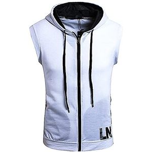 WAQD Vest met capuchon voor heren, tanktops zonder mouwen, effen hoodie, cardigan, met ritssluiting, pullover, T-shirt, comfortabel, slimfit, fitness, capuchonvest, wit, 3XL