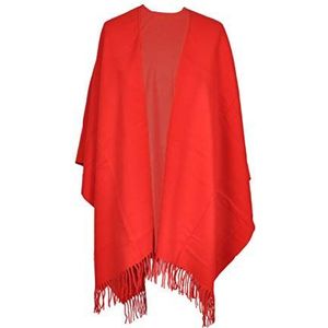 TOUTACOO, grote poncho met franjes - dames - gemaakt in Frankrijk (rood)